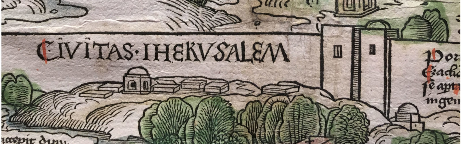 Bernhard von Breydenbach, "Peregrinatio". Oxford, Bodleian Library, S.Seld. d.9, detail from the fold-out view of the Holy Land